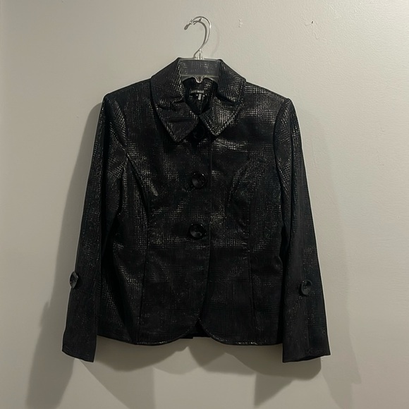 600 West Collection Jacket Black Metallic Glen Plaid Size 8 - Picture 1 of 7